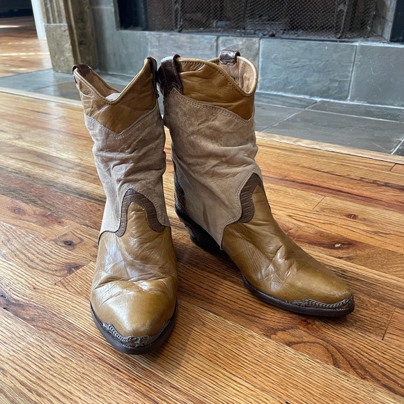 Vintage Zodiac Silver Metal Tipped Star Brown Leather Cowboy Cowgirl Boots 8M - Picture 2 of 13